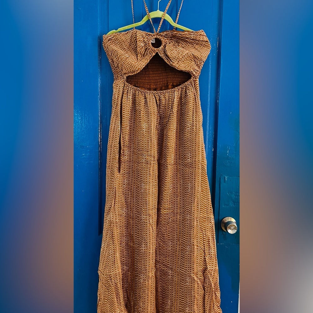 Faithful for Anthropologie Linen Cut out Maxi Halter Dress